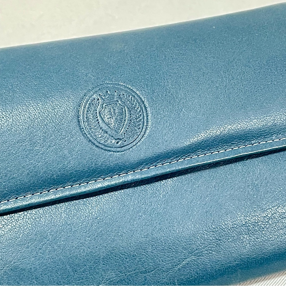 Ladies Wallet Amity Cowhide Leather Denim Blue With Checkbook Cover